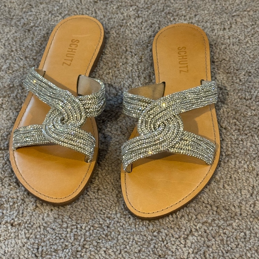 SCHUTZ Silver Embellished Sandals